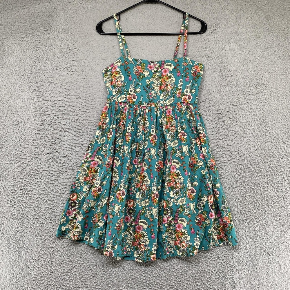 Natural Life Bailey Dress Womens Small Floral Fit Flare Sundress Boho Teal Mini